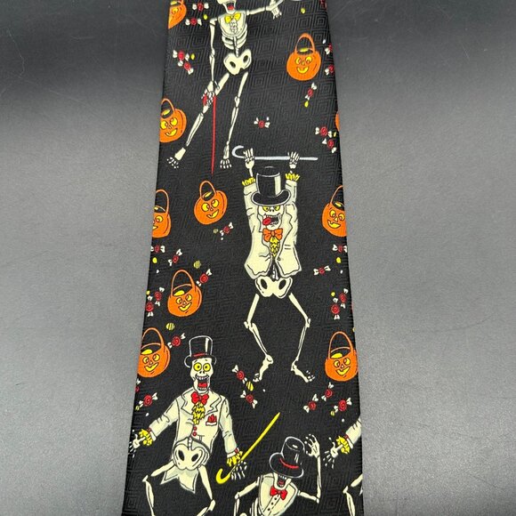 Vintage Halloween Tie Skeleton Pumpkins Necktie 90s Korea Jack O Lantern Kitsch - Picture 2 of 6